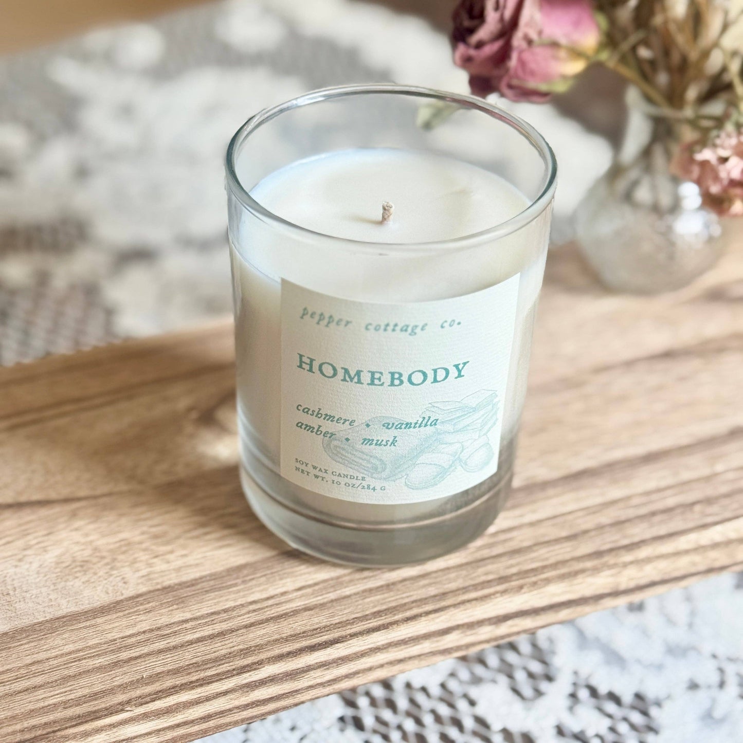 Homebody 10 oz Soy Candle Jar | Cashmere. Vanilla, Amber, Musk | Cozy Vanilla Scented Candle