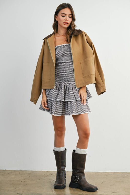 Collared Zip-Up Drawstring Jacket
