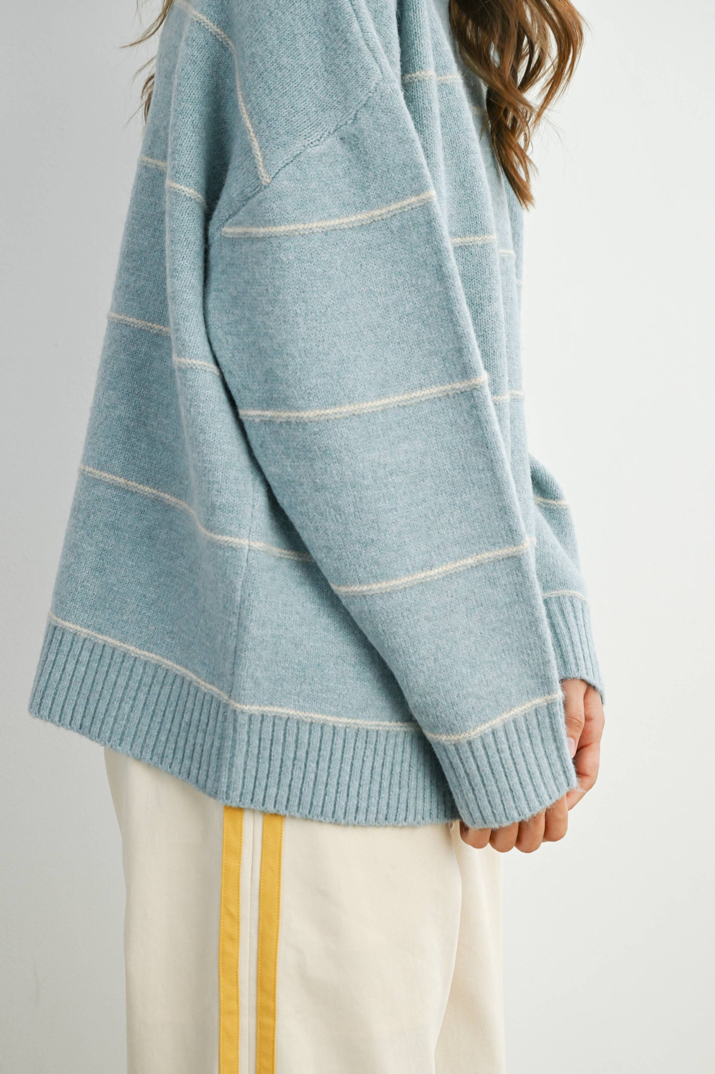 Striped Pattern Drop Shoulder Sweater