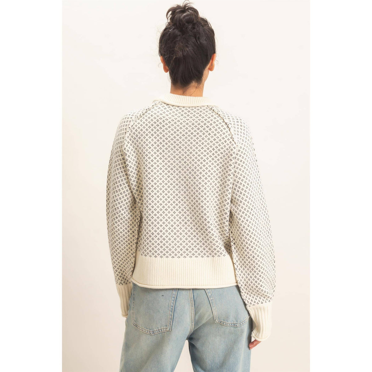 Patterned Mock Neck Sweater