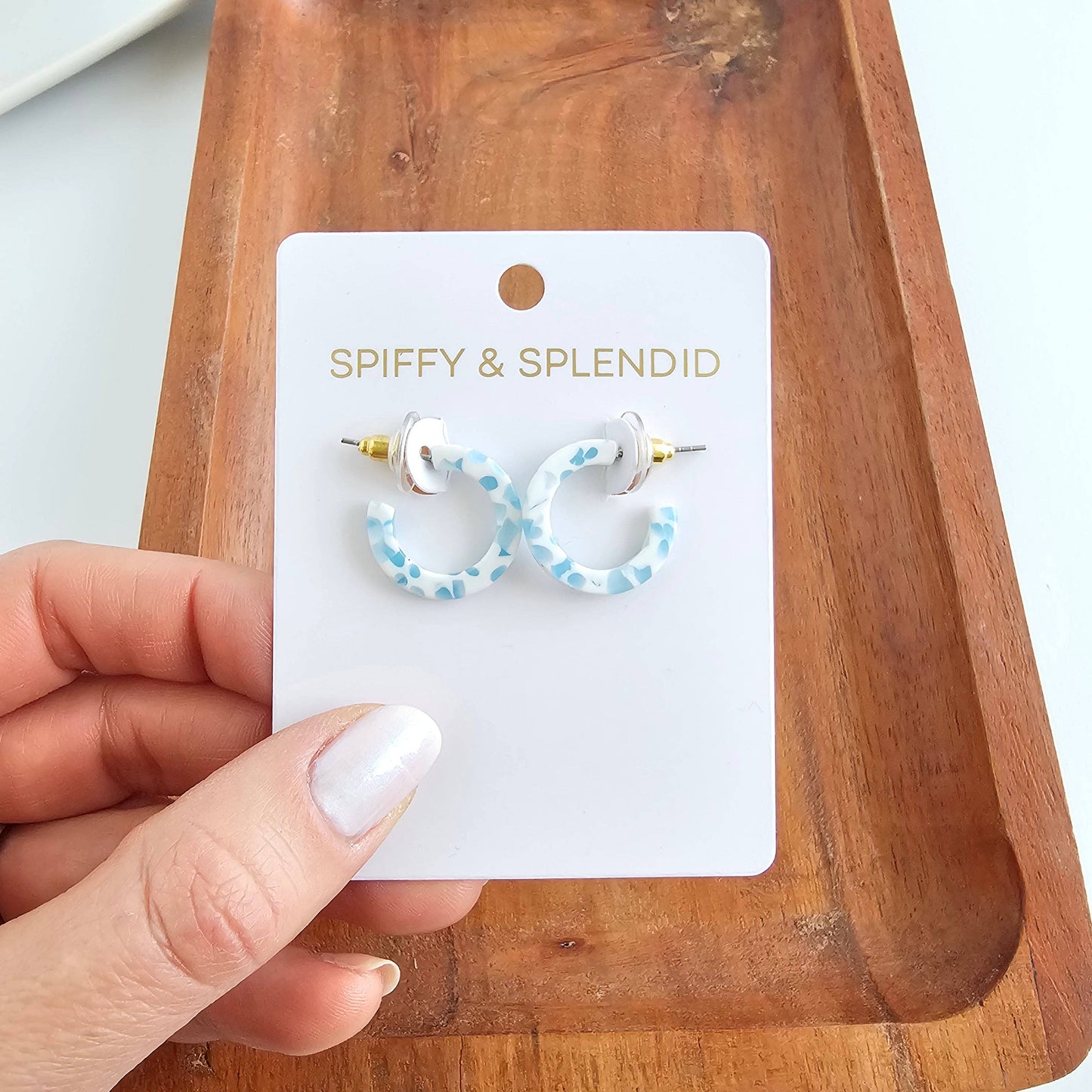 Micro Cam Mini Hoops - Pastel Blue Dot // Easter Jewelry