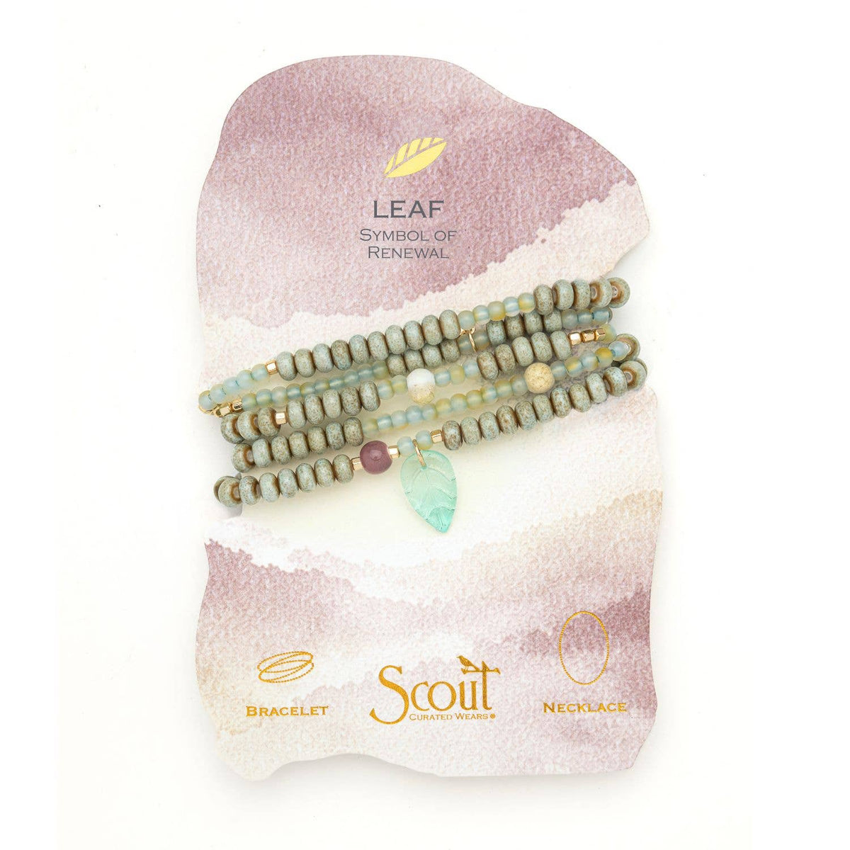 Ceramic Bead Wrap Bracelet/Necklace - Renewal/Leaf