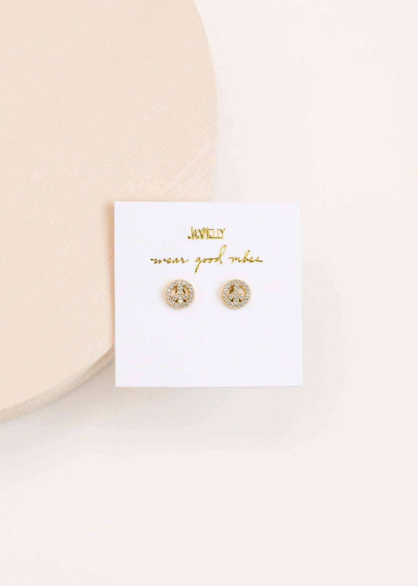 Pave Stud - Peace Sign - Gold Earrings