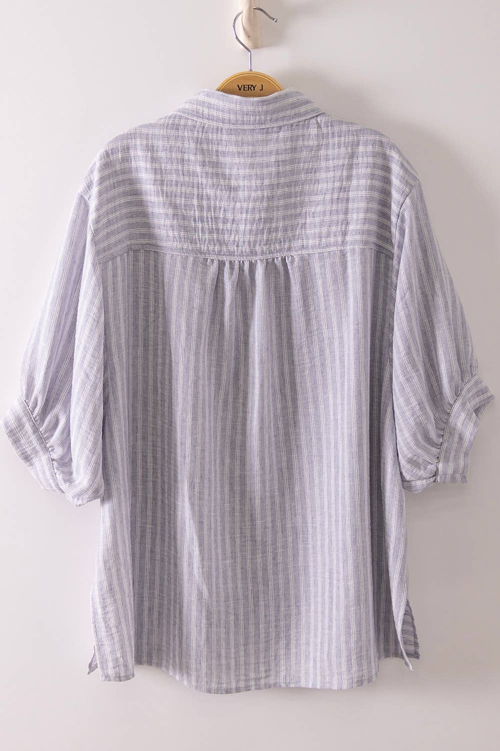 Stripe Half Puff Sleeve Shirt Top