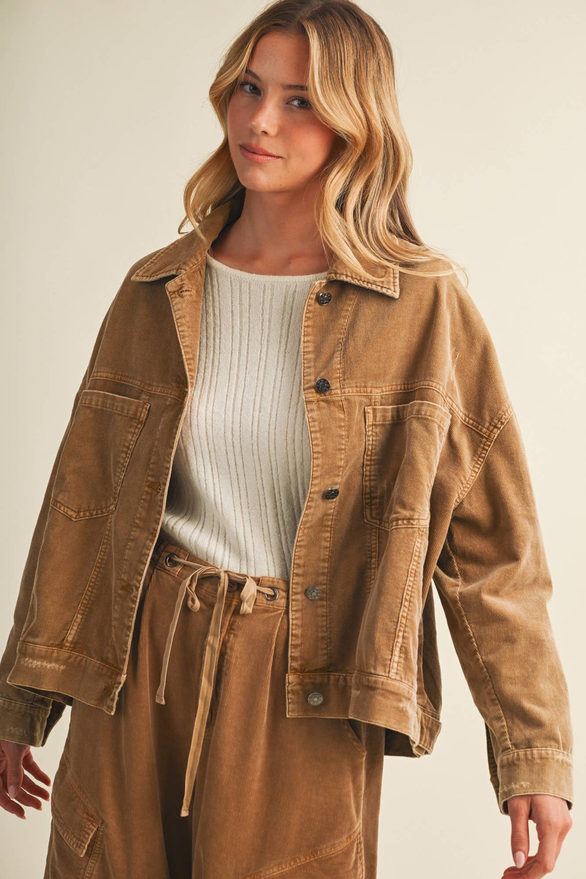 Wide-Wale Corduroy Dropped Shoulder Jacket