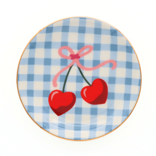 Round Trinket Tray Gingham Cherry