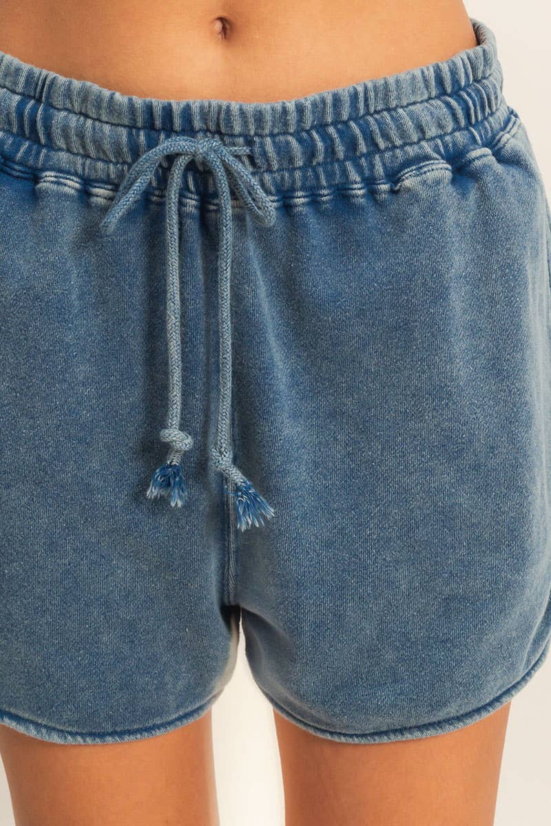 Acid Washed Elastic Waist Shorts