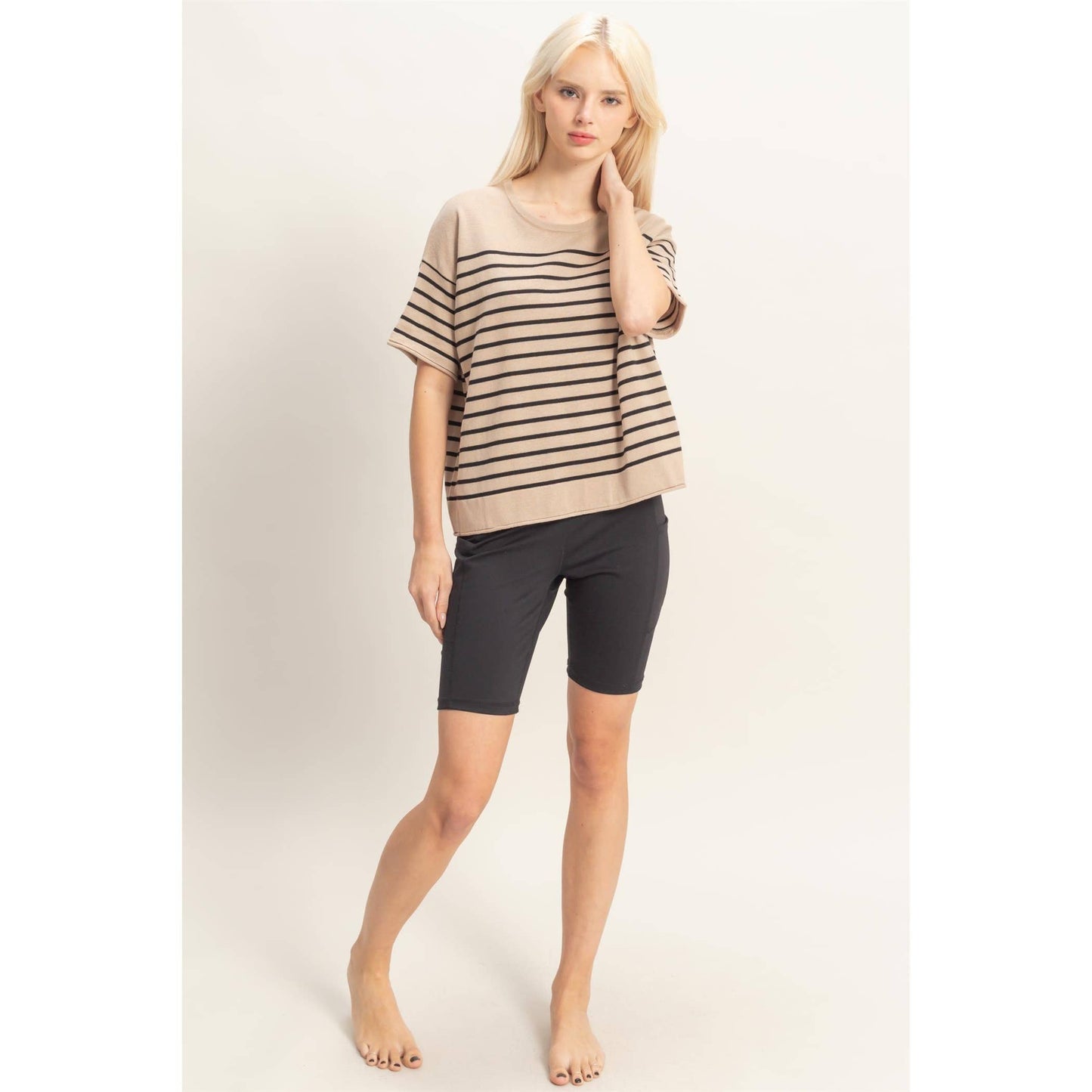Striped Short Sleeve Knit Top