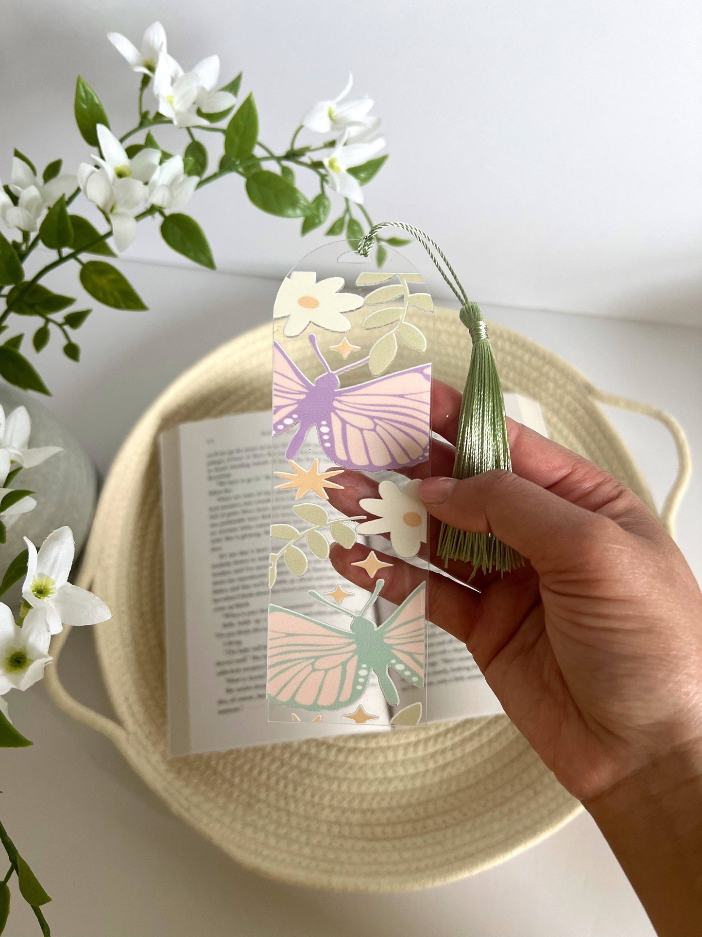 Butterfly and Flower Acrylic Bookmark,Spring Bookmark