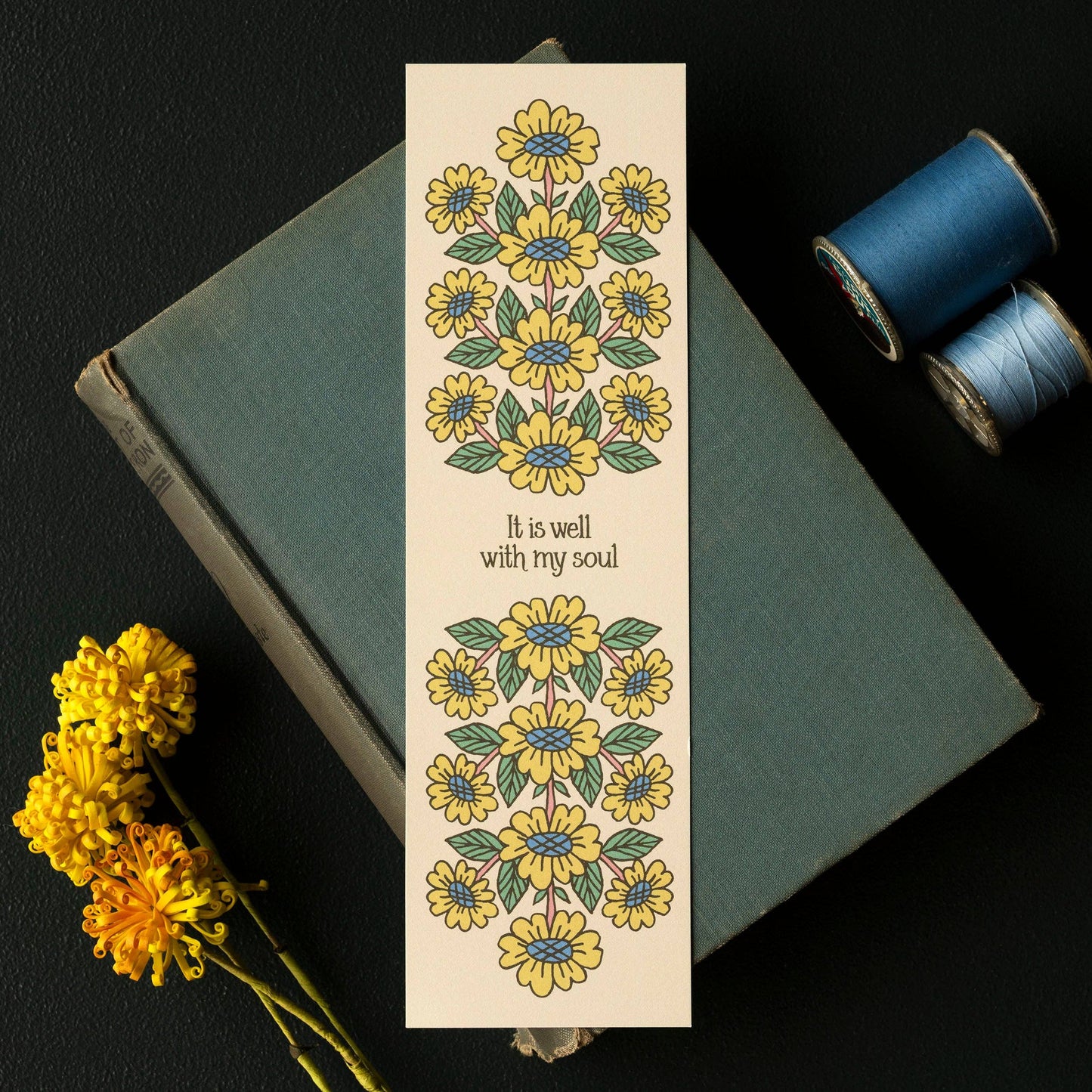 It Is Well Yellow Floral Hymn Bookmark