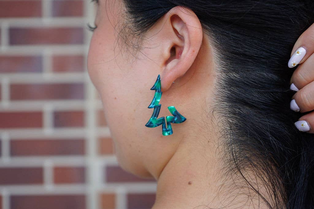 Christmas Tree Hoops - Dark Green // Christmas, Holiday, Jewelry, Earrings