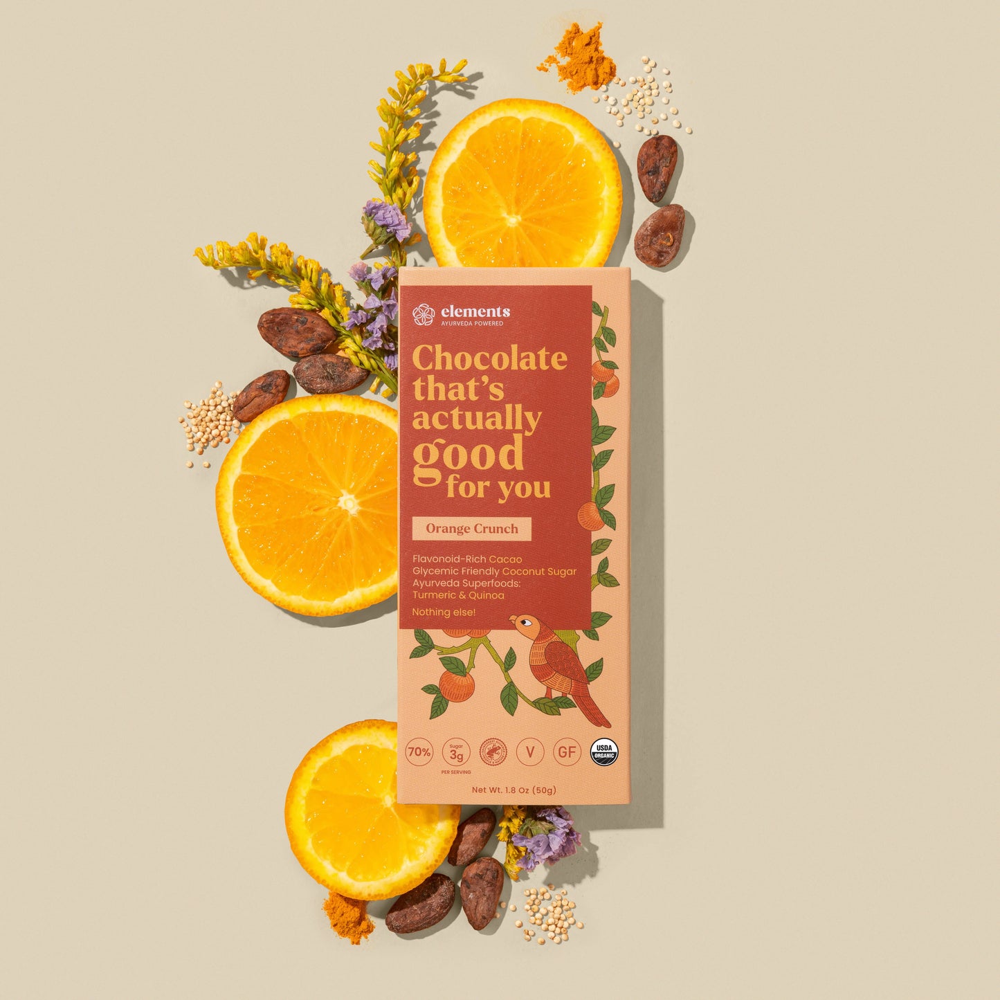 Orange Crunch Dark Chocolate Bar | Vegan Organic