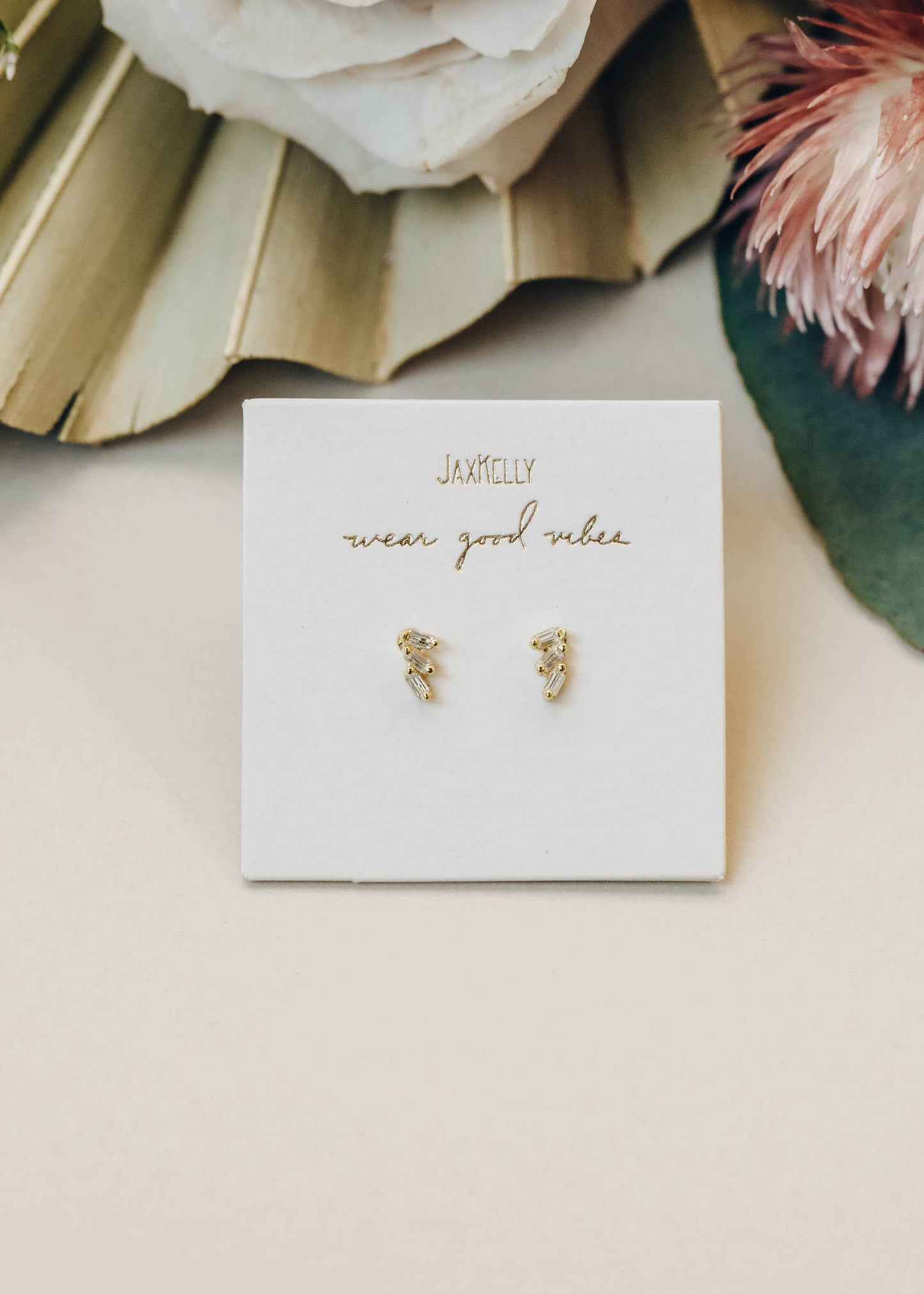 Offset Trio - White CZ - Gold Earrings