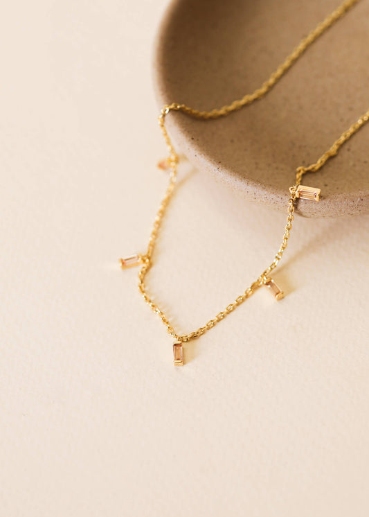 Baguette Drop Necklace - 18k Gold Plated - 16" to 18"