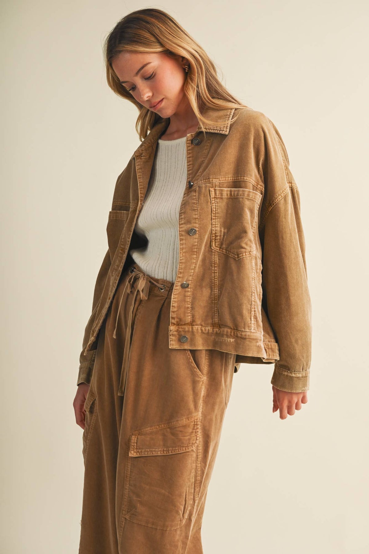 Wide-Wale Corduroy Dropped Shoulder Jacket