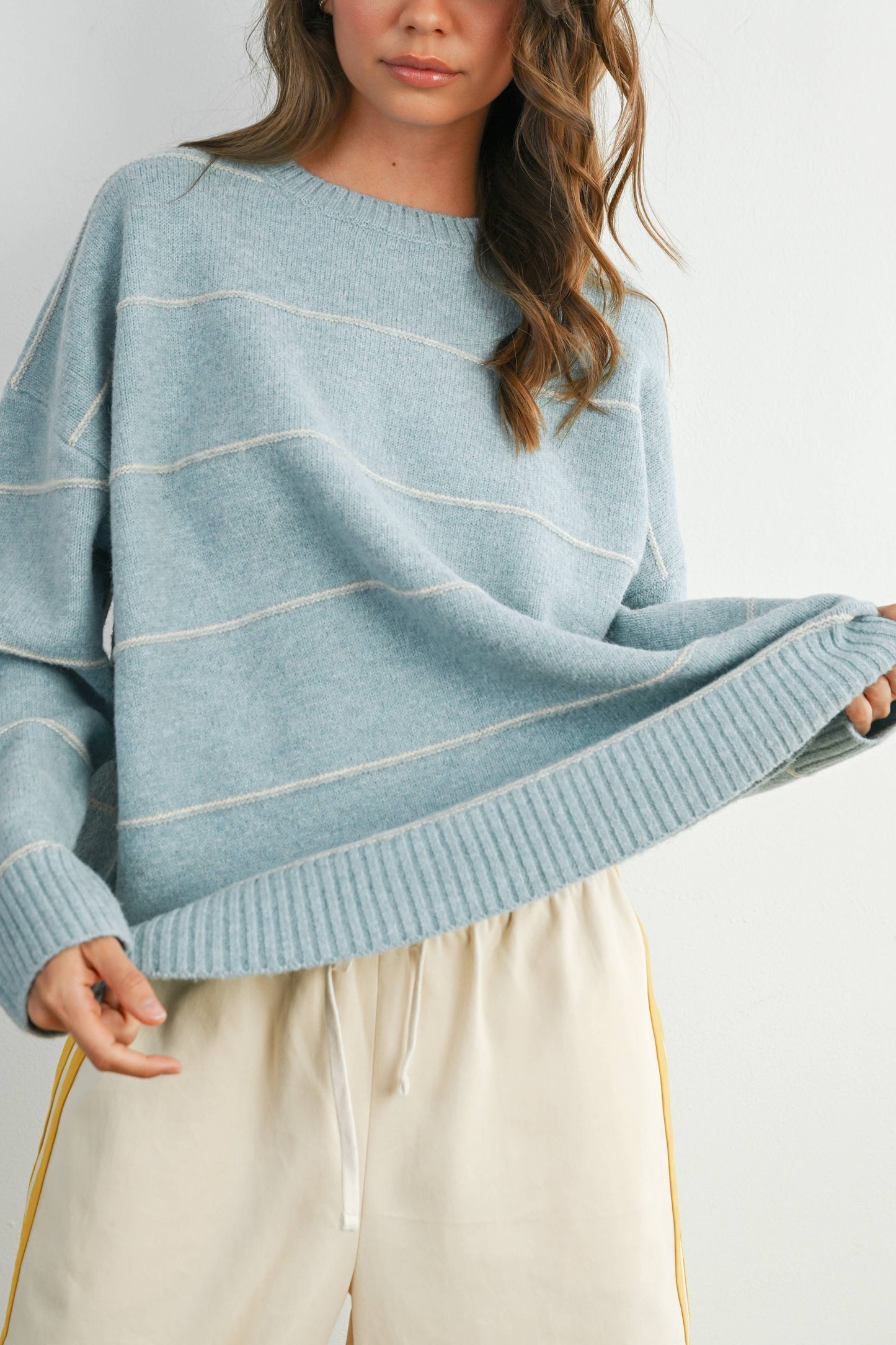 Striped Pattern Drop Shoulder Sweater
