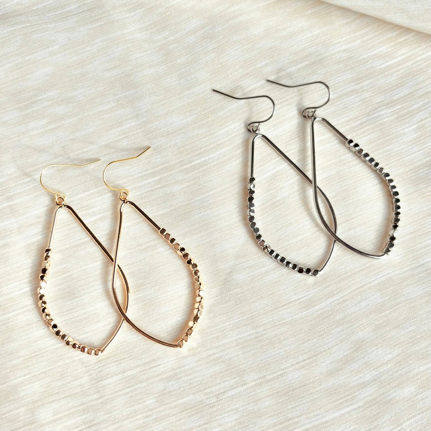 BEADED TEARDROP EARRINGS | 18k gold or platinum hook earring