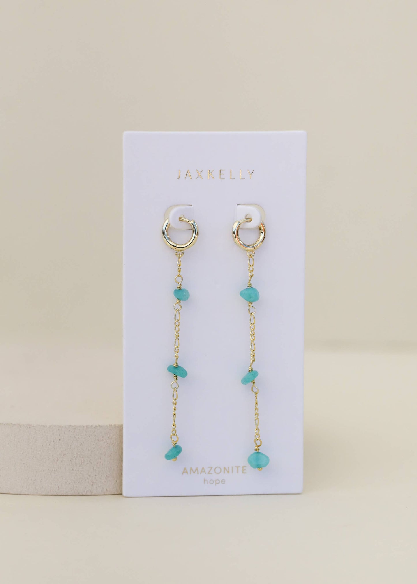 Raw Gemstone Chain Drop Earring - Amazonite