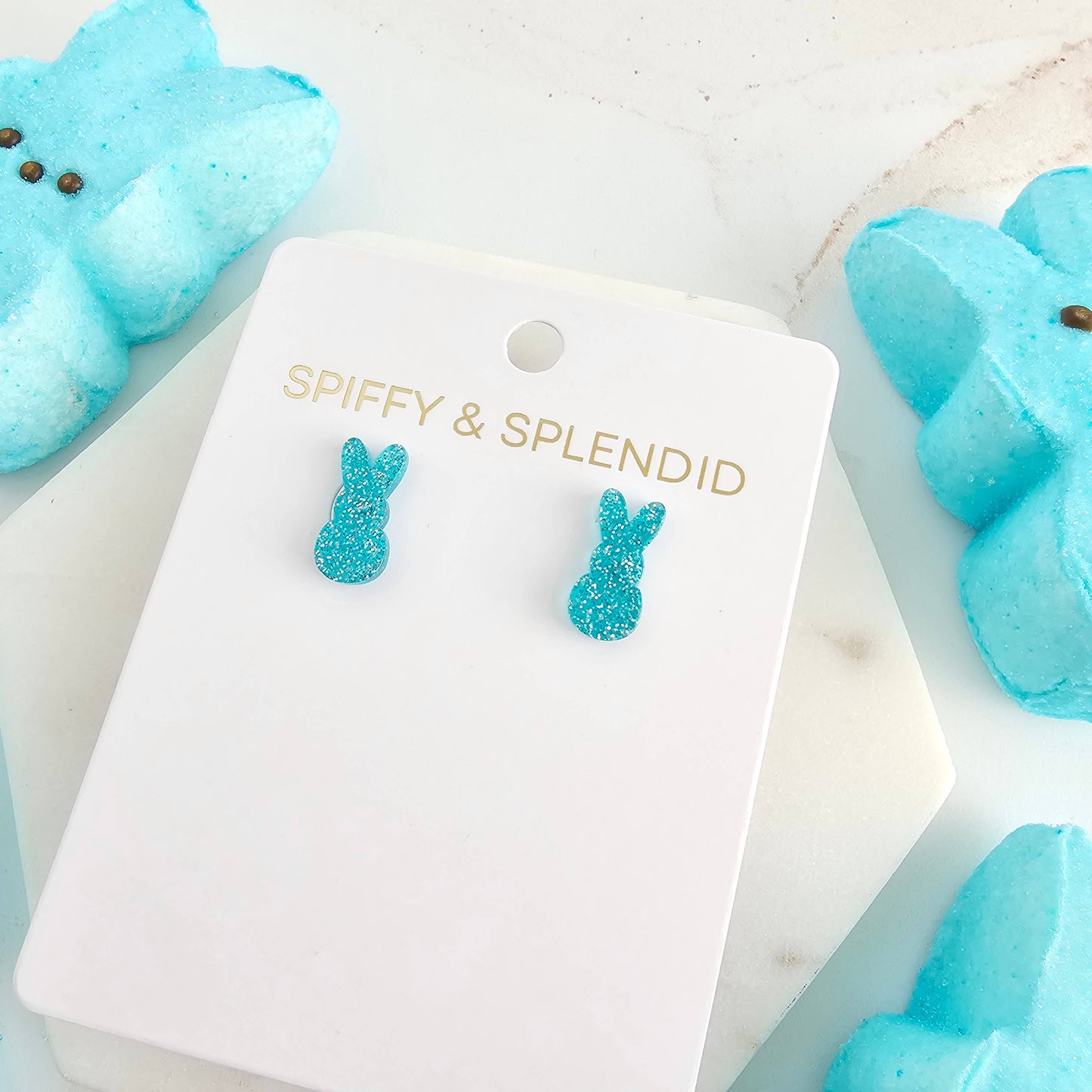 Glitter Bunny Studs - Blue // Earrings, Jewelry, Easter
