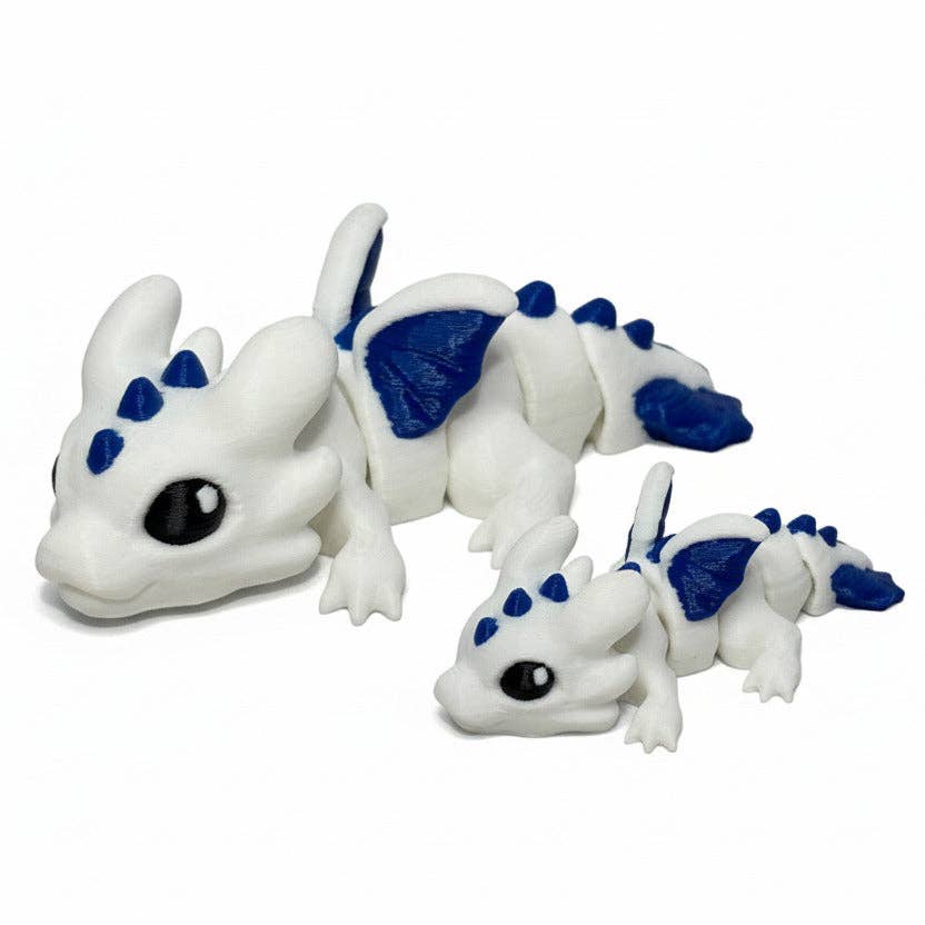Dragon (White and Blue) • Articulated *Larger* Animals • 3D Printed Articulated Animal • Flexi Animals • Pocket Pets • Pocket Pals • Desk Pets