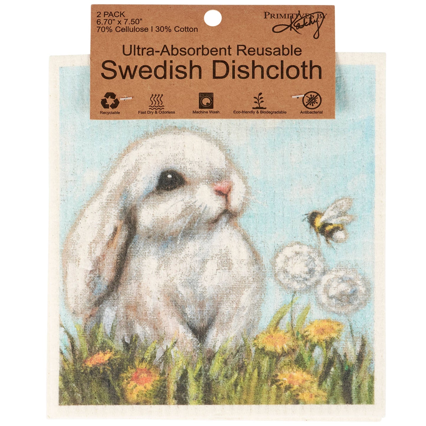 White Bunny Swedish Dishcloth Set