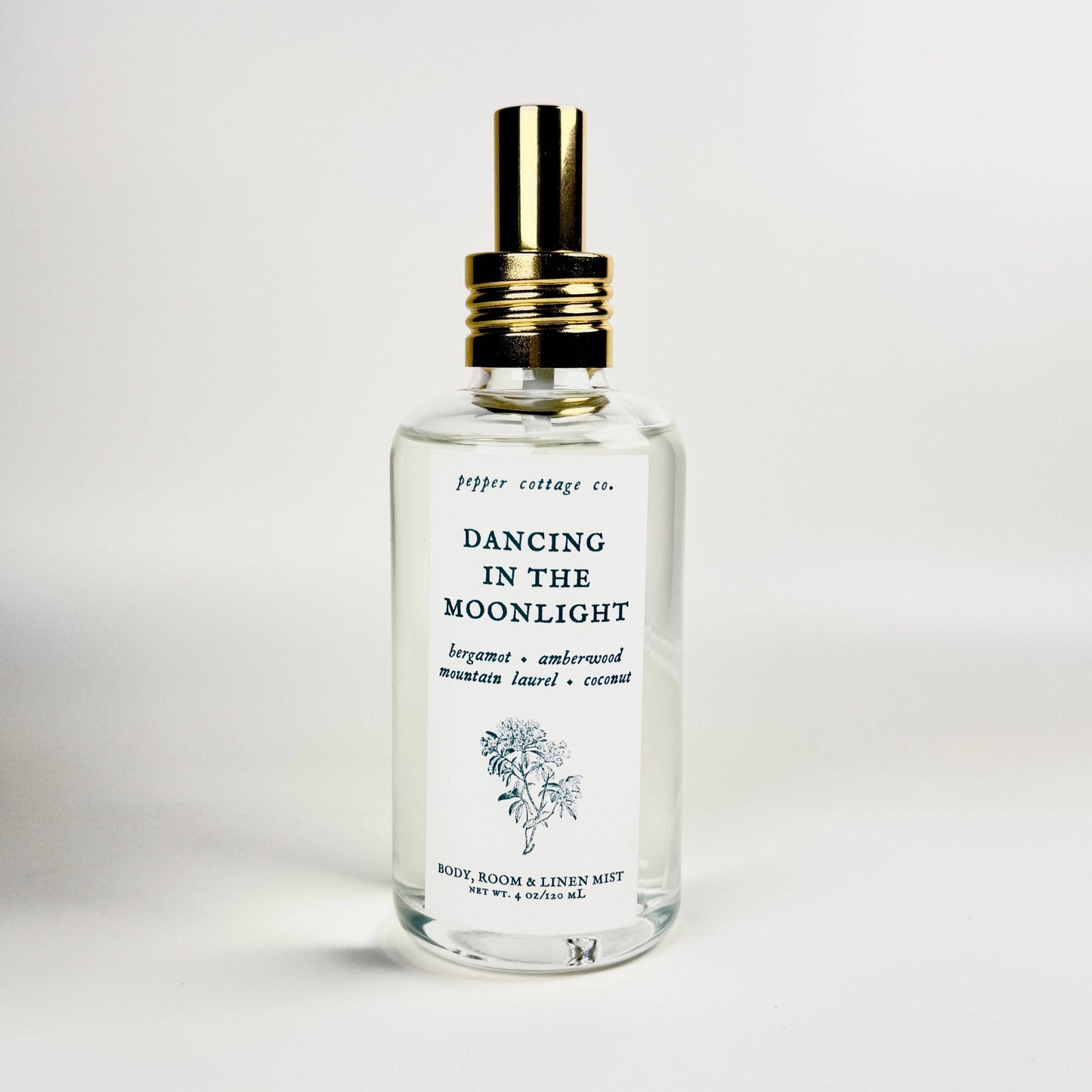 Dancing in the Moonlight 4 oz Body, Room, and Linen Mist | Bergamot, Amberwood, Mountain Laurel, Coconut| Clean, Woodsy, Floral Body & Room Mist