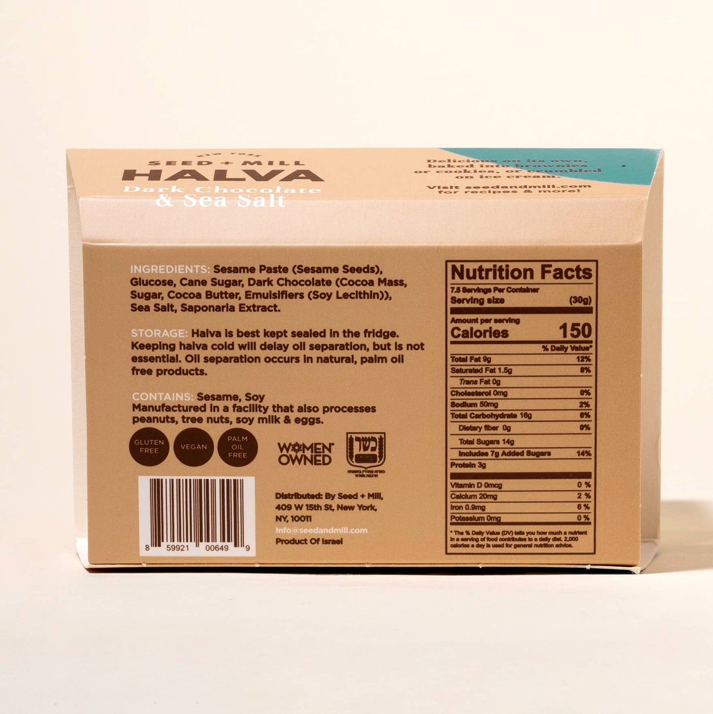 Sea Salt Dark Chocolate Halva, 227g - Kosher Sesame Candy