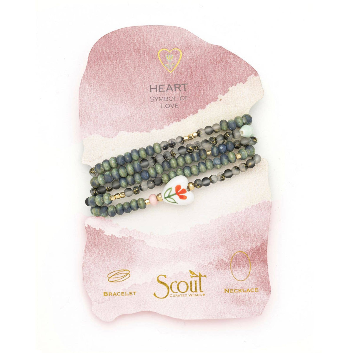 Ceramic Bead Wrap Bracelet/Necklace - Love/Heart