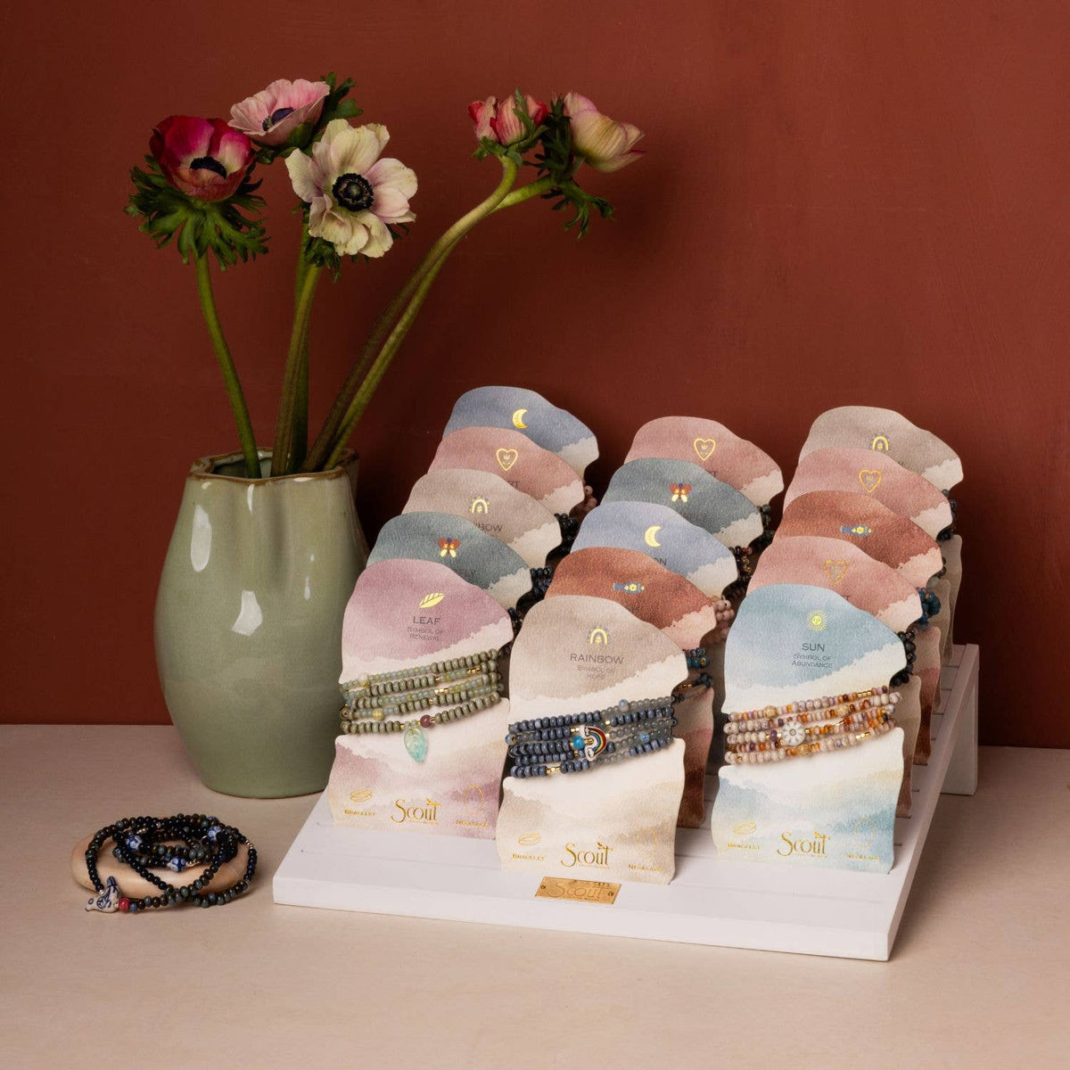 Ceramic Bead Wrap Bracelet/Necklace - Renewal/Leaf