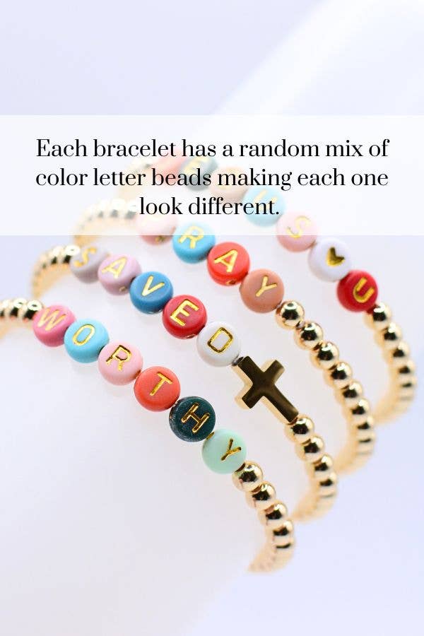 Gold Faith Bracelets – Jesus Loves U, Pray, Saved, Worthy