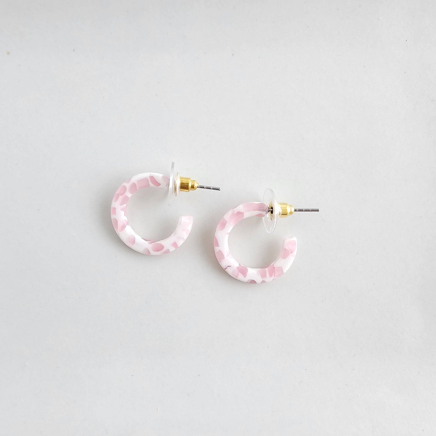 Micro Cam Mini Hoops - Powder Pink Dot // Easter Jewelry