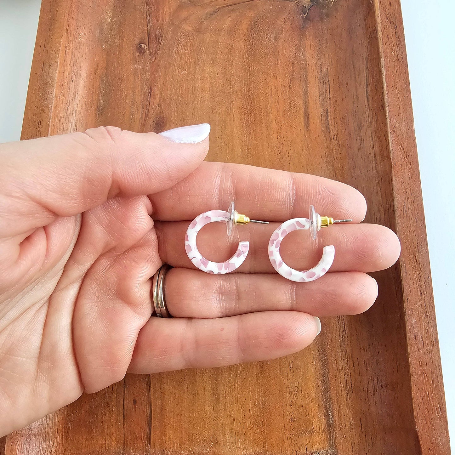 Micro Cam Mini Hoops - Powder Pink Dot // Easter Jewelry