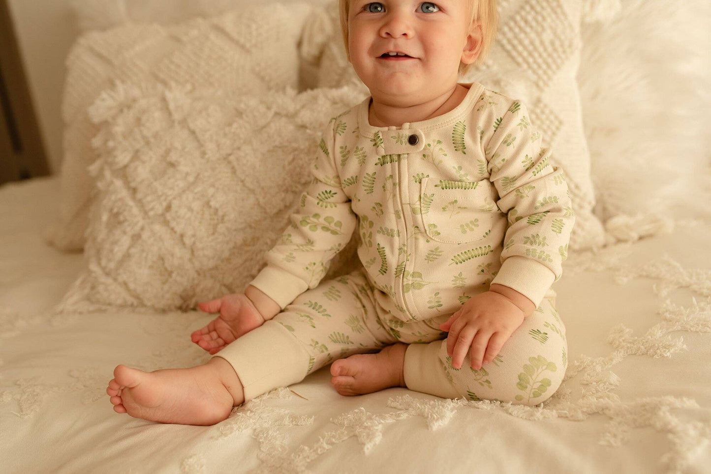 Organic Footless 2-Way Zipper Romper in Stone Botanica