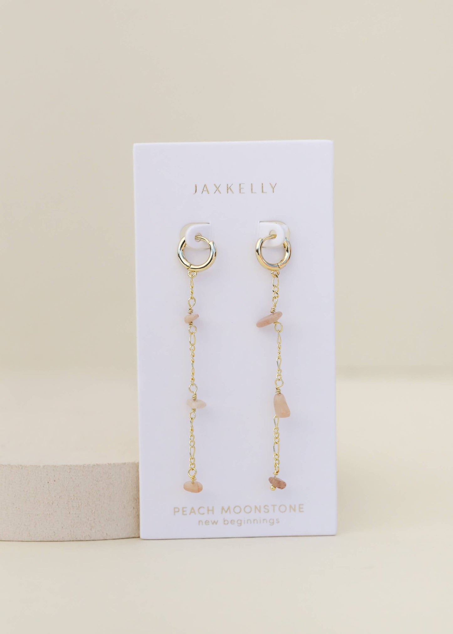 Raw Gemstone Chain Drop Earring - Peach Moonstone