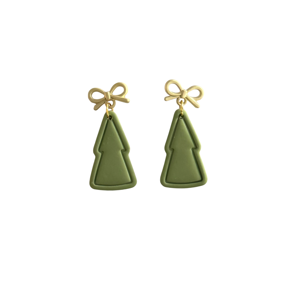 Green Trees with Bow Earrings | Winter, Christmas, Holiday