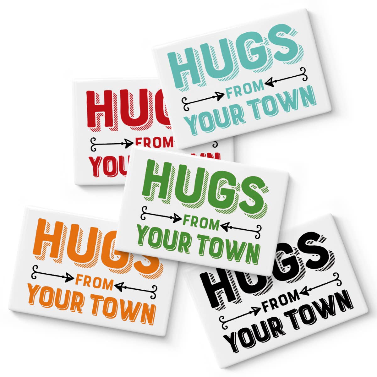 Personalized City Ceramic Magnet, Hugs Name Drop Design