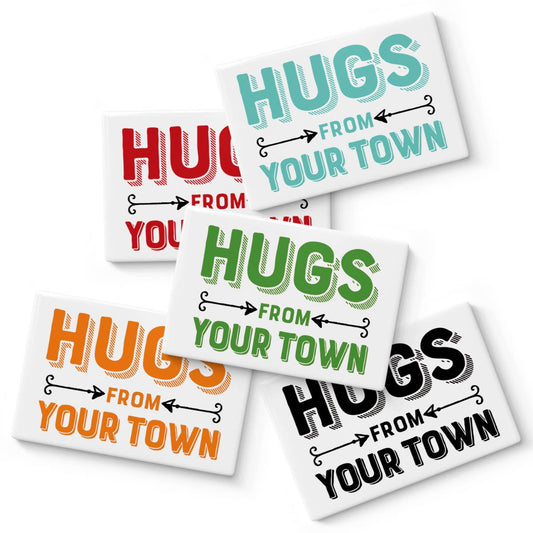 Personalized City Ceramic Magnet, Hugs Name Drop Design