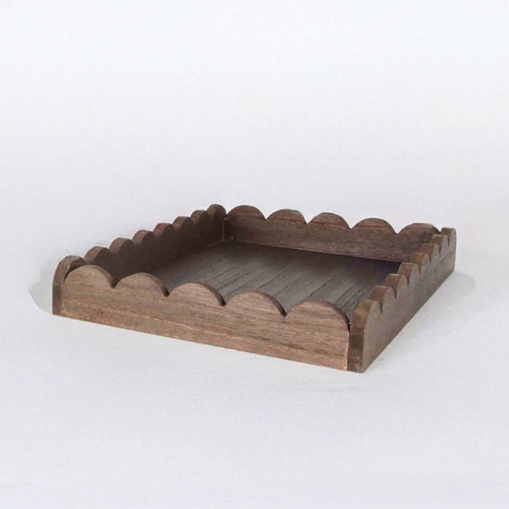17008 - 13x9x2 wood scallop tray home decor, espresso