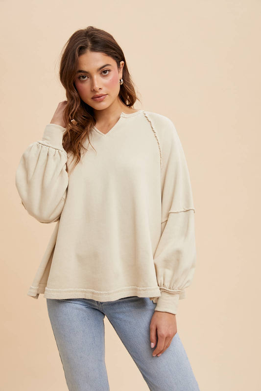 OVERSIZED GARMENT WASHED NOTCHED TOP