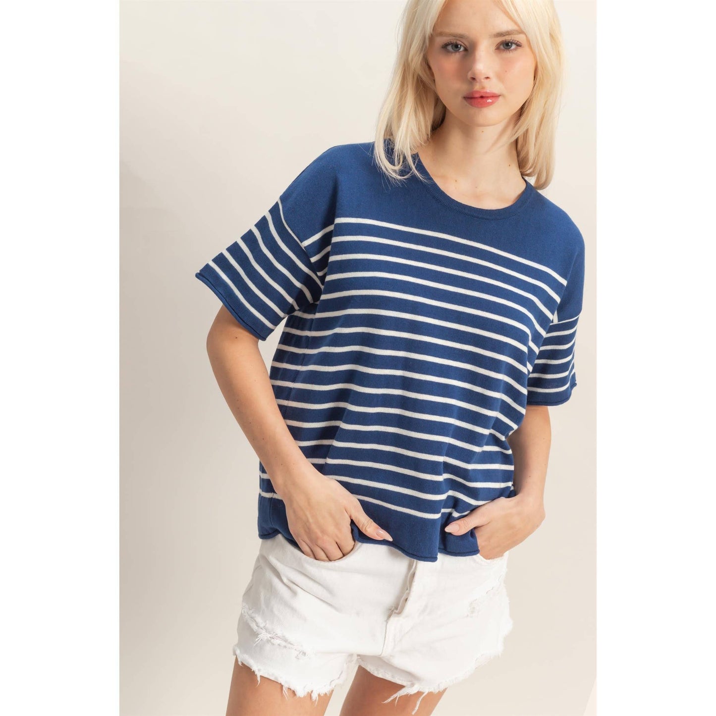 Striped Short Sleeve Knit Top