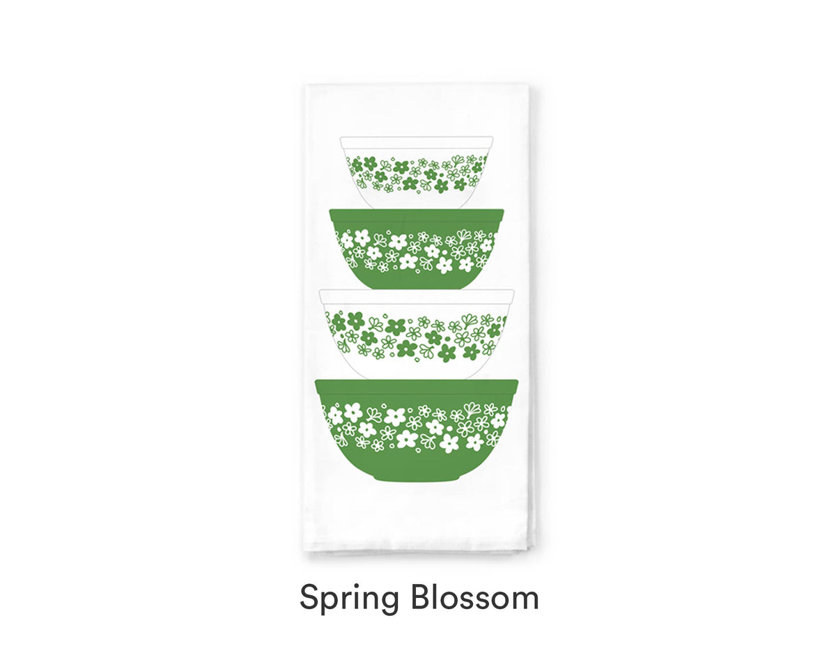 Vintage Bowl Stack Cotton Tea Towel | 6 Patterns