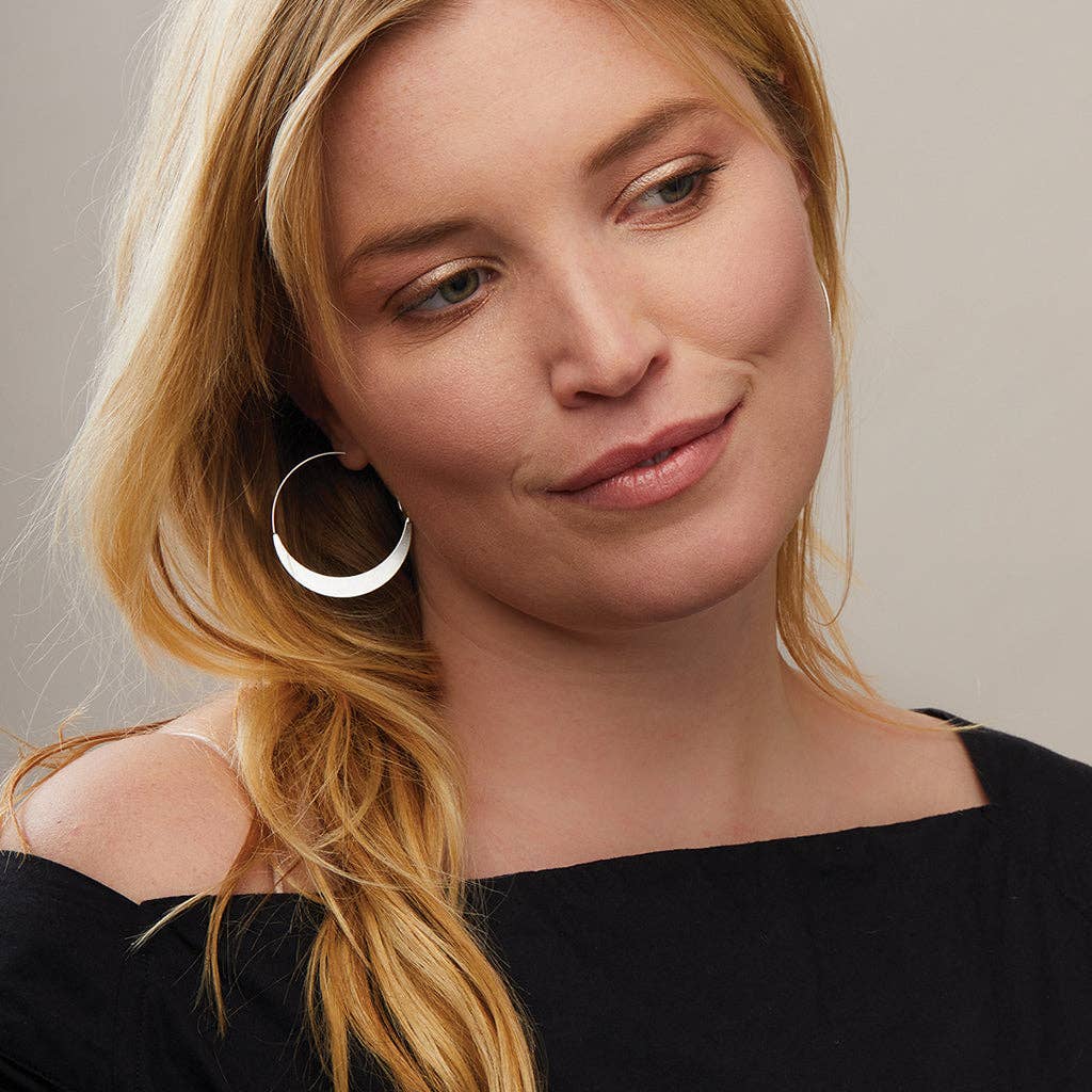 Refined Earring Collection - Crescent Hoop/Silver