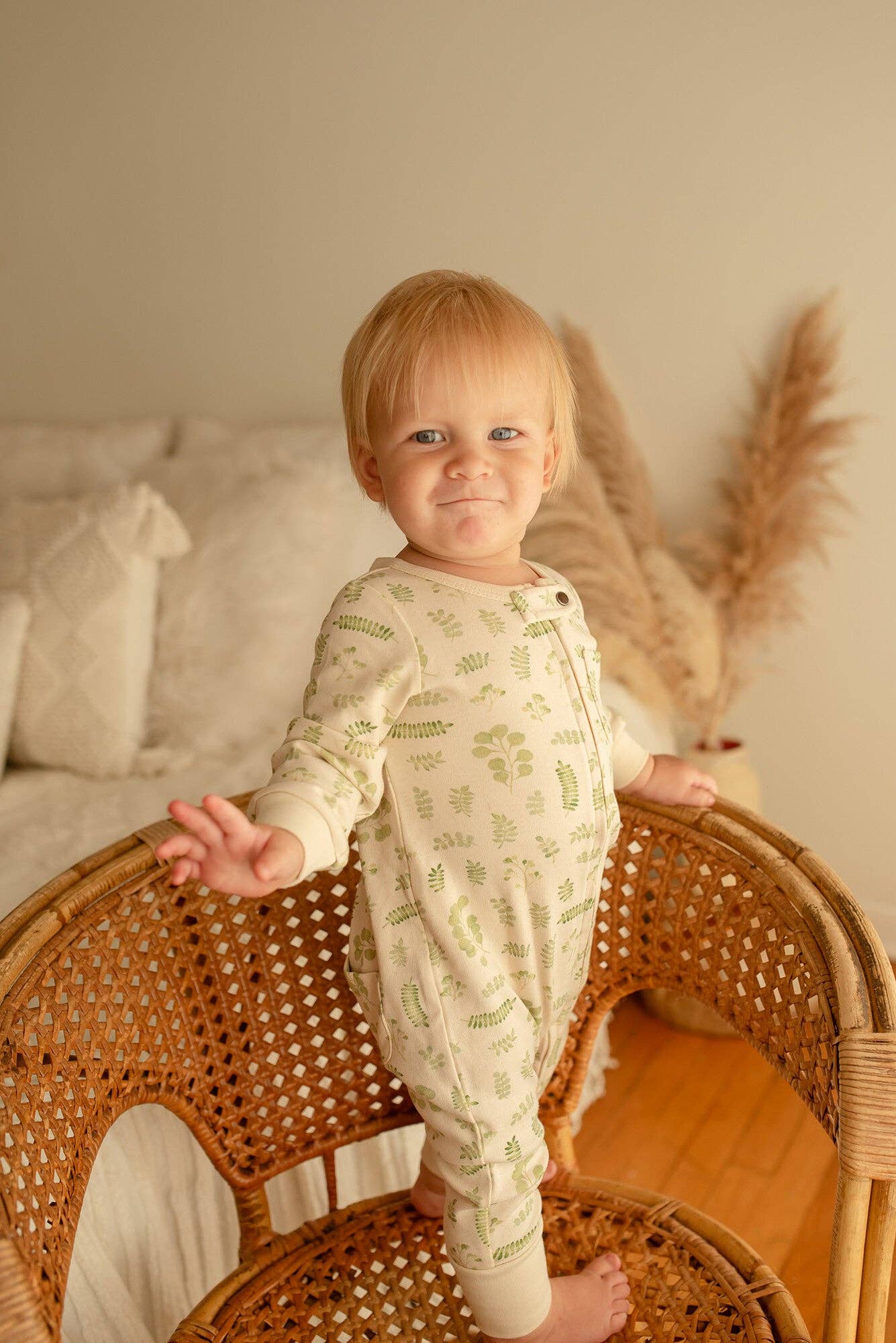 Organic Footless 2-Way Zipper Romper in Stone Botanica
